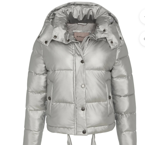 BCBG Generation Hooded Midweight Puffer Silver Jacket Size Medium - Picture 4 of 10
